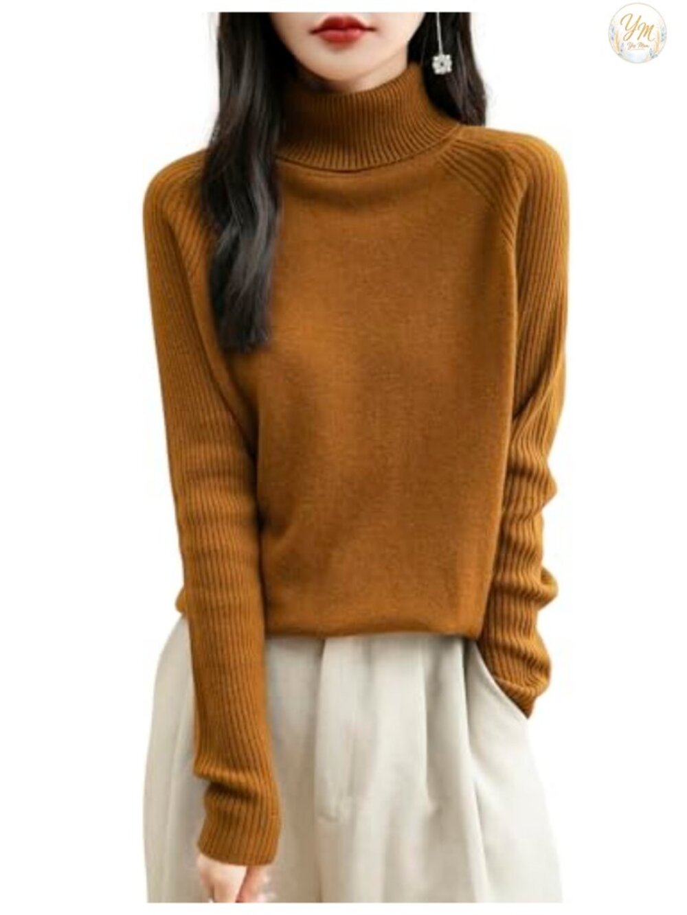 100% Merino Wool Women's Turtleneck Sweater Soft Wrinkle-Resistant Pullover